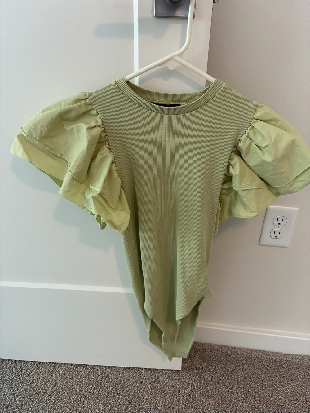 Zara Light Green Ruffle Sleeve Top